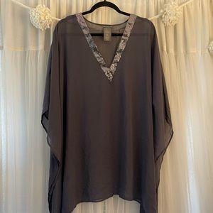 VINCE CAMUTO top. Gray. XL. Sheer. Blouse. Tunic. Beach Cover Up.